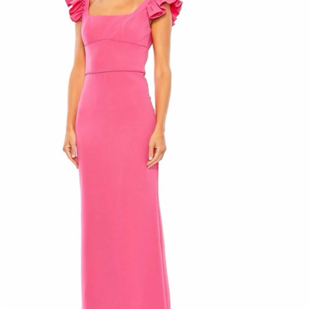 Mac Duggal Hot Pink Ruffled Sleeve Maxi Dress